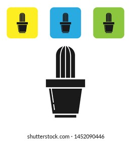 Black Cactus and succulent in pot icon isolated on white background. Plant growing in a pot. Potted plant sign. Set icons colorful square buttons. Vector Illustration