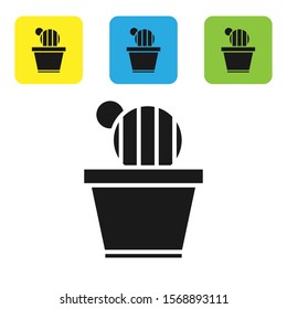Black Cactus and succulent in pot icon isolated on white background. Plant growing in a pot. Potted plant sign. Set icons colorful square buttons. Vector Illustration