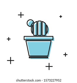 Black Cactus and succulent in pot icon isolated on white background. Plant growing in a pot. Potted plant sign.  Vector Illustration