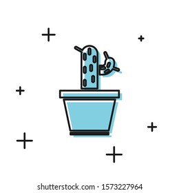 Black Cactus and succulent in pot icon isolated on white background. Plant growing in a pot. Potted plant sign.  Vector Illustration