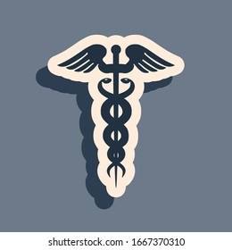 Black Caduceus medical symbol icon isolated on grey background. 