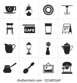 Black Cafe and coffeehouse icons - vector icon set