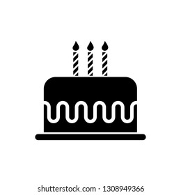 Black Cake with burning candles icon isolated on white background. Happy Birthday. Vector Illustration