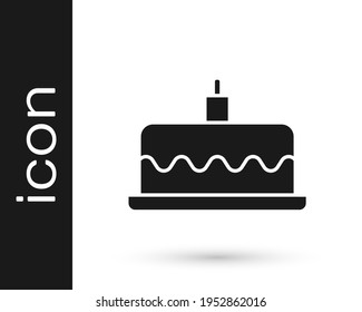 Pastel negro con el icono de quemar velas aislado en fondo blanco. Feliz cumpleaños.  Vector