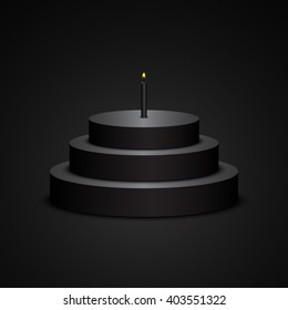 Black cake with candle. Vector illustration.