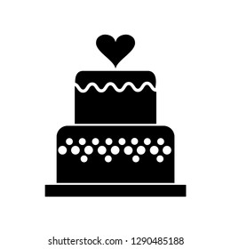 Black cake icon with heart. Vector illustration
