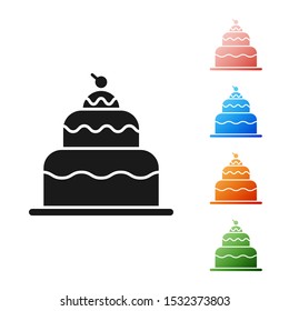 Black Cake icon isolated on white background. Happy Birthday. Set icons colorful. Vector Illustration