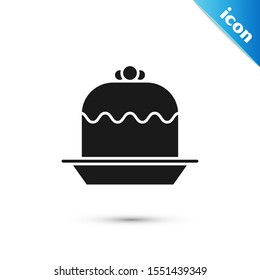 Black Cake icon isolated on white background. Happy Birthday.  Vector Illustration