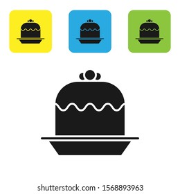 Black Cake icon isolated on white background. Happy Birthday. Set icons colorful square buttons. Vector Illustration