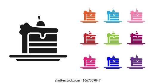 Black Cake icon isolated on white background. Happy Birthday. Set icons colorful. Vector Illustration