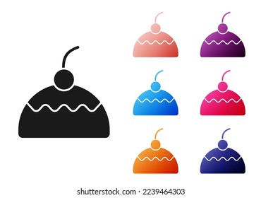 Black Cake icon isolated on white background. Happy Birthday. Set icons colorful. Vector