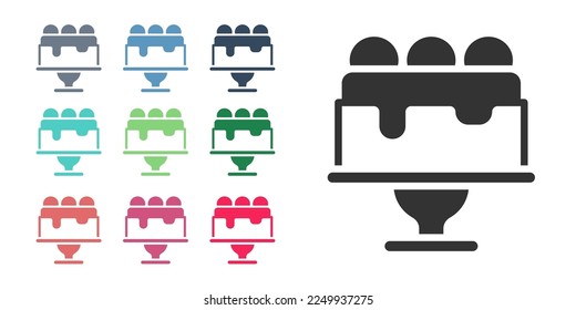 Icono de pastel negro aislado en fondo blanco. Feliz cumpleaños. Indique los iconos en colores. Vector