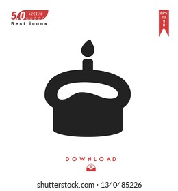 black cake-with-a-candle icon vector isolated on white background. Graphic design, material design, 2019 year best selling icons, mobile application, UI / UX design, EPS 10 format vector