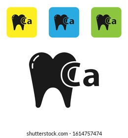 Black Calcium for tooth icon isolated on white background. Tooth symbol for dentistry clinic or dentist medical center. Set icons colorful square buttons. Vector Illustration