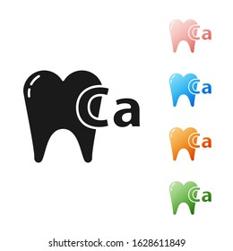 Black Calcium for tooth icon isolated on white background. Tooth symbol for dentistry clinic or dentist medical center. Set icons colorful. Vector Illustration