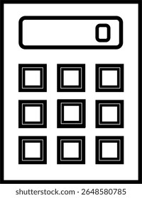 Black calculator icon in flat style. Simple electronic device symbol representing calculation, finance, accounting, or math. Perfect for business, education, office, or technology themes.
