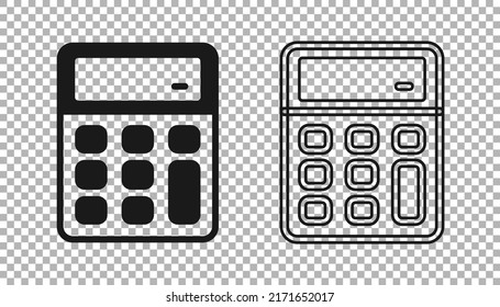 Black Calculator icon isolated on transparent background. Accounting symbol. Business calculations mathematics education and finance.  Vector