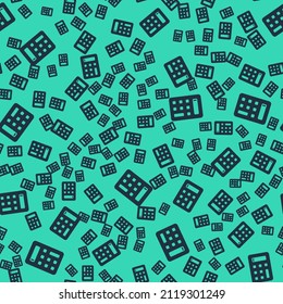 Black Calculator icon isolated seamless pattern on green background. Accounting symbol. Business calculations mathematics education and finance.  Vector