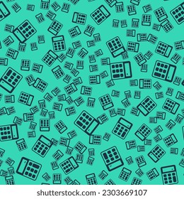 Black Calculator icon isolated seamless pattern on green background. Accounting symbol. Business calculations mathematics education and finance.  Vector