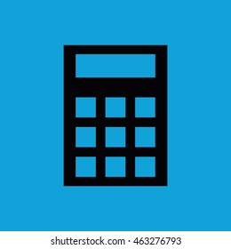 Black calculator icon vector. Blue background