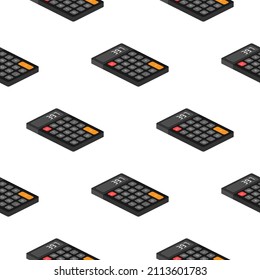 Black calculator pattern on white background. Modern design. Electronic portable calculator. Vector stock illustration.