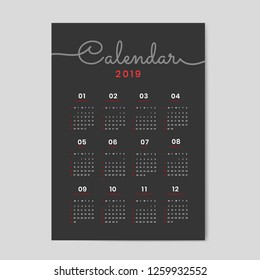 Vector de afiches del calendario negro 2019