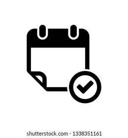 Black Calendar with check mark icon isolated on white background. Vector Illustration