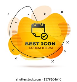 Black Calendar with check mark icon isolated on white background. Fluid color banner. Vector Illustration