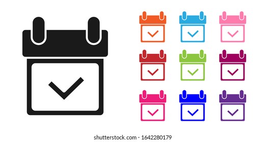 Black Calendar with check mark icon isolated on white background. Set icons colorful. Vector Illustration