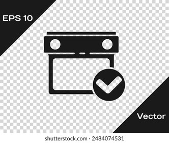 Black Calendar with check mark icon isolated on transparent background.  Vector