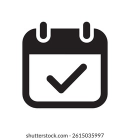 Black Calendar with Checkmark Icon Vector Representing Task Completion and Scheduling for Digital Artwork Editable Illustration Isolated on a White Background