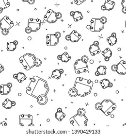 Black Calendar and clock icon isolated seamless pattern on white background. Schedule, appointment, organizer, timesheet, time management, important date. Vector Illustration