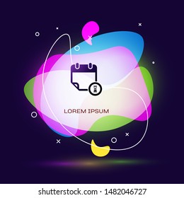 Black Calendar and clock icon isolated on dark blue background. Schedule, appointment, organizer, timesheet, time management, important date. Abstract banner with liquid shapes. Vector Illustration