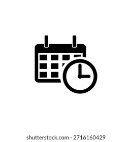 Black Calendar and Clock Icon for Time Management