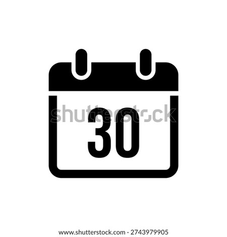 Black calendar with date 30 symbol