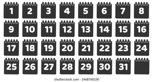 Black Calendar Date Icon Set Isolated Vector Illustration Business Diary Appointment Reminder