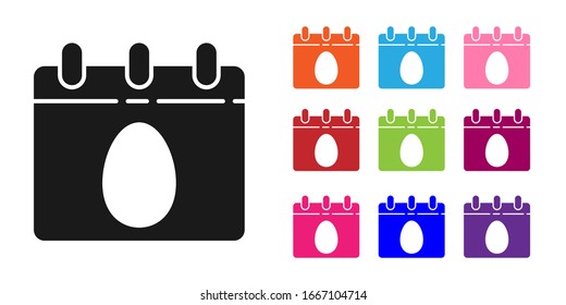 Black Calendar with Easter egg icon isolated on white background. Spring Christian Holiday symbol. Set icons colorful. Vector Illustration