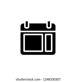 Black calendar and event note box vector icon in solid/glyph style