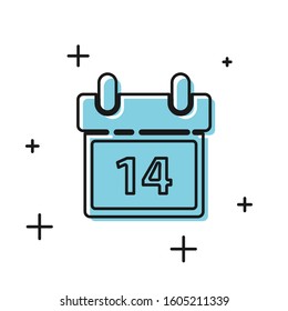 Black Calendar with February 14 icon isolated on white background. Valentines day. Love symbol.  Vector Illustration