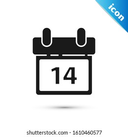 Black Calendar with February 14 icon isolated on white background. Valentines day. Love symbol.  Vector Illustration