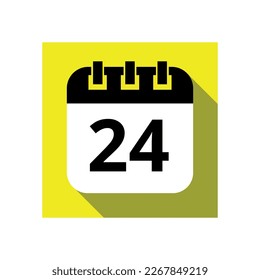 Black calendar flat icon on yellow background, vector illustration of calendar with specific day marked, day 24.