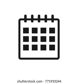 Black Calendar Flat Icon On The White Background. Vector.