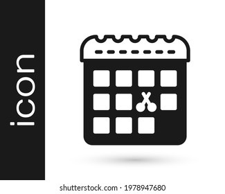 Black Calendar with haircut day icon isolated on white background. Haircut appointment concept.  Vector