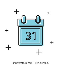 Black Calendar with Halloween date 31 october icon isolated on white background. Happy Halloween party.  Vector Illustration