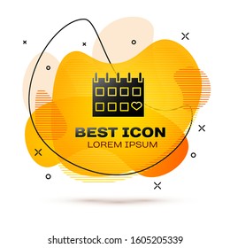 Black Calendar with heart icon isolated on white background. Valentines day. Love symbol. February 14. Abstract banner with liquid shapes. Vector Illustration