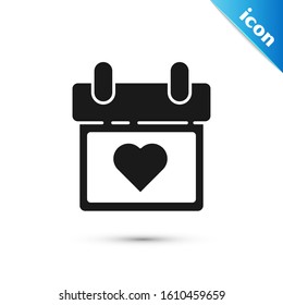Black Calendar with heart icon isolated on white background. Valentines day. Love symbol. February 14.  Vector Illustration