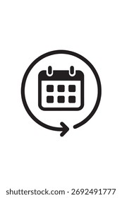 Icono de calendario negro con flecha circular sobre fondo blanco símbolo horario