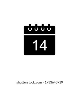 Black calendar icon - day 14. Simple glyph date symbol shape for web design, user interface, events, appointments, meetings.