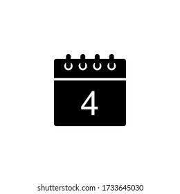 Black calendar icon - day 4. Simple glyph date symbol shape for web design, user interface, events, appointments, meetings.