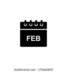 Black calendar icon for February month. Simple black glyph date shape for web design, user interface, events, appointments, meetings.